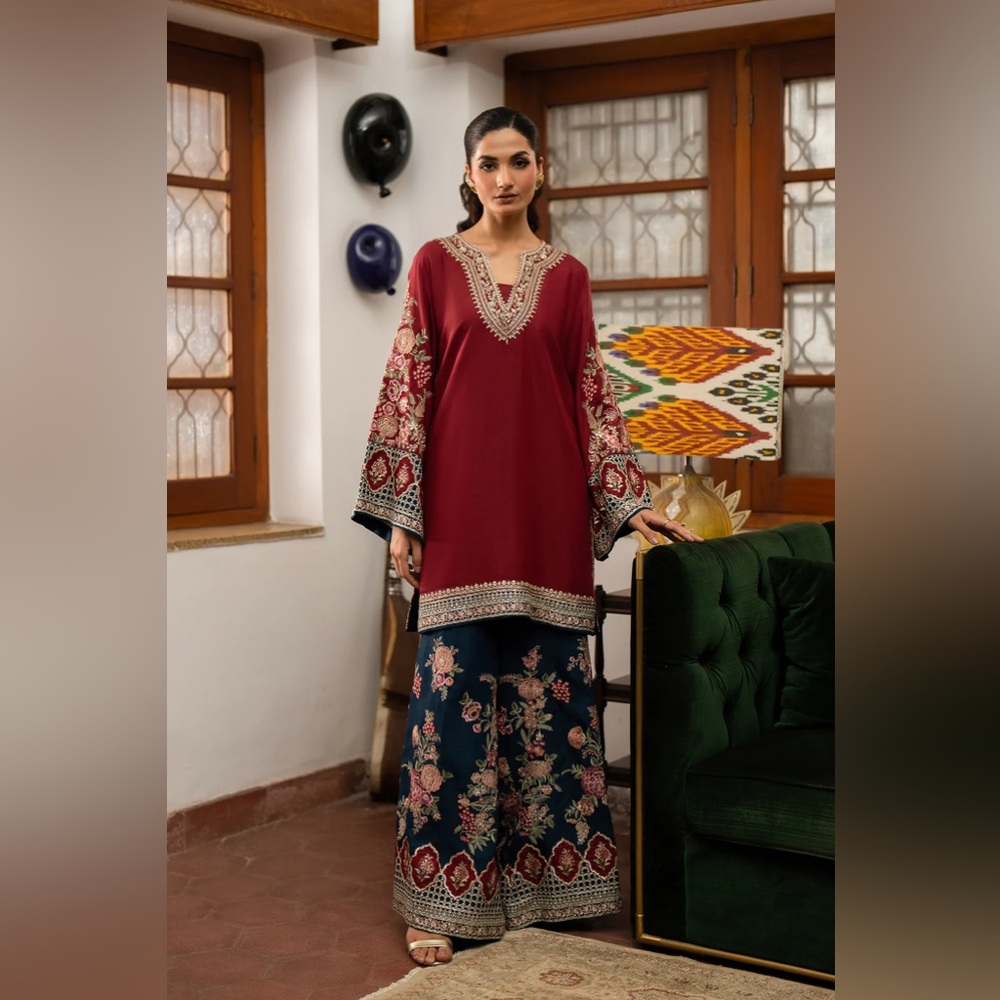 Ethnic Indian Wear Maroon and Navy Dress Shalwar Kameez